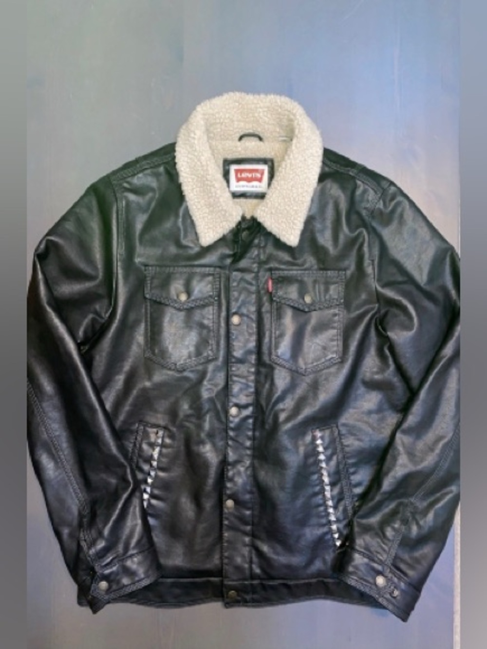 Levi's Faux Leather Bomber Jacket Medium Dark Brown Cream Sherpa Collar Lined